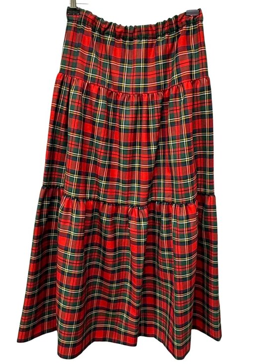 J. CREW Plaid Maxi Skirt Medium Red Plaid Ruffle Tiers Wool Blend Holiday NWT - Picture 4 of 12